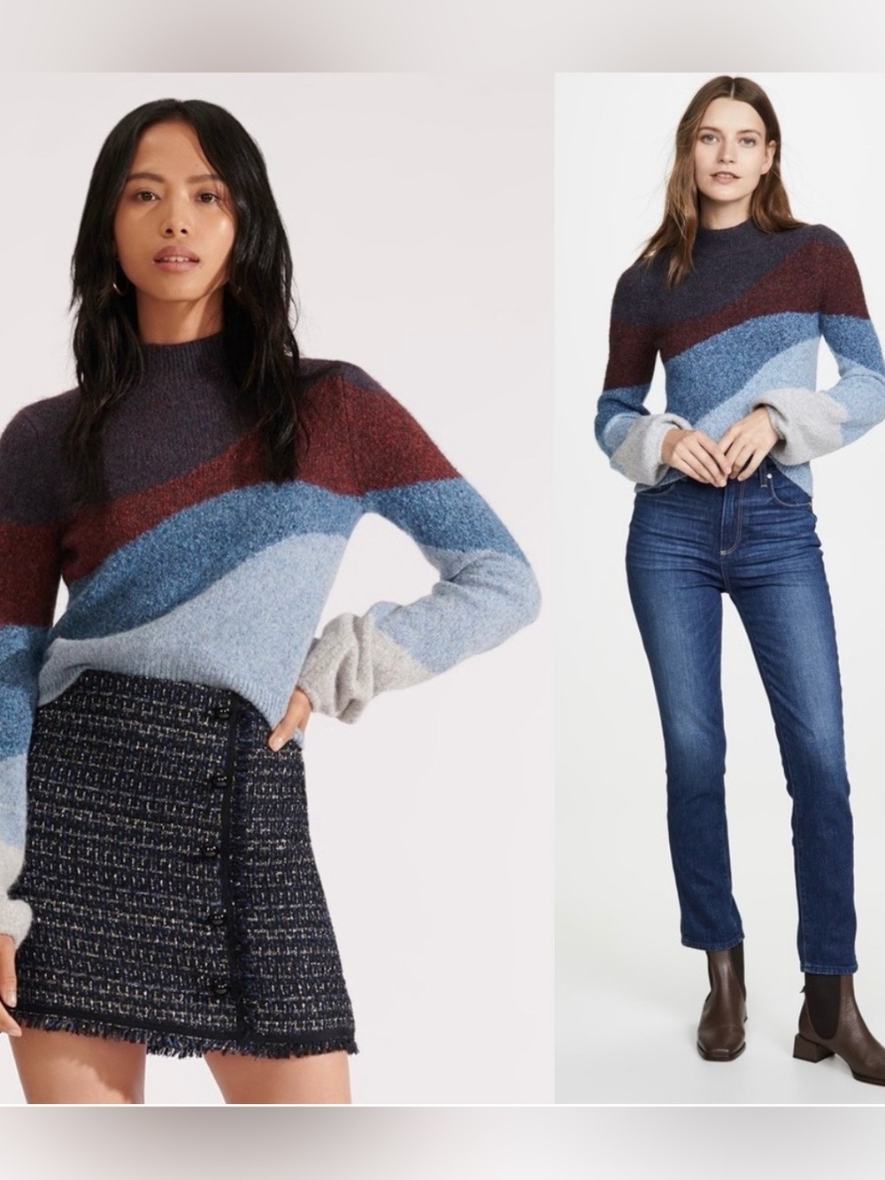 Veronica Beard Alexey Mock Neck Colorblock Pullover Sweater Size Medium